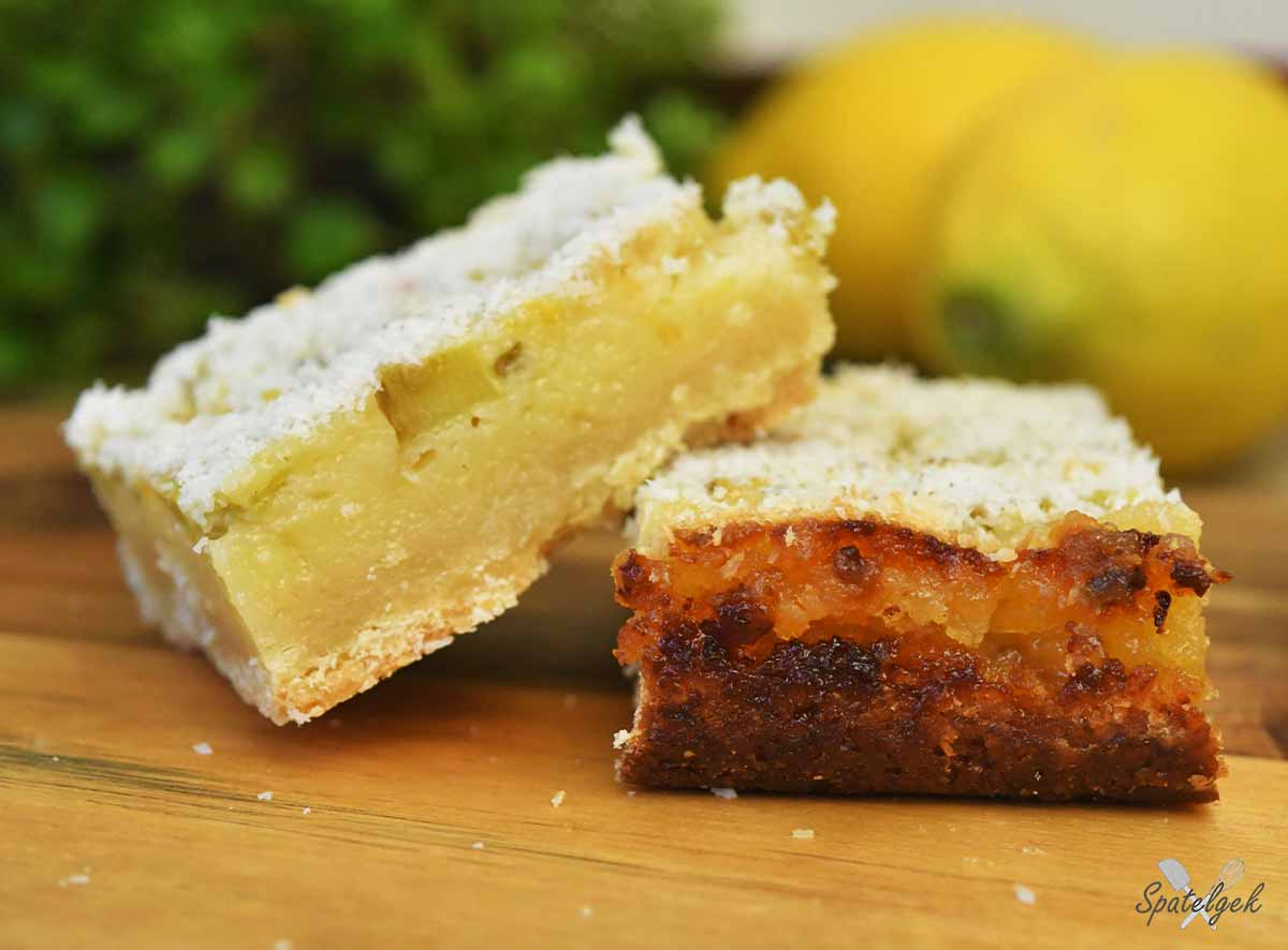 lemon bars kokos rabarber curd bakken zoet zuur rasp moestuin